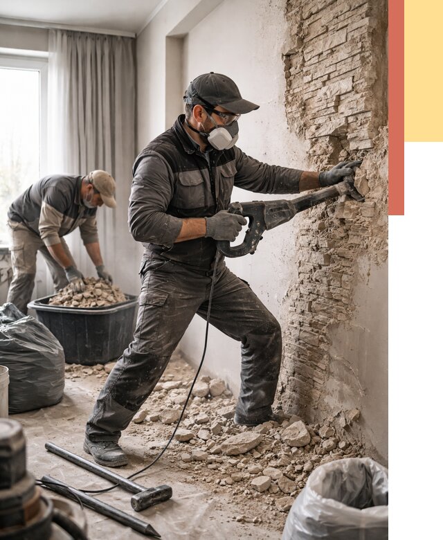 Демонтаж декоративного камня в Сосногорске от 1496 руб/м² — быстро и недорого | ОТДЕЛОЧНИК-Сно