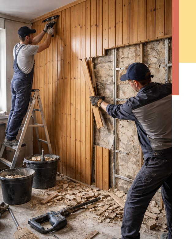 Демонтаж вагонки со стен в Сосногорске от 1496 руб. — снятие, удаление, срочно | ОТДЕЛОЧНИК-Сно