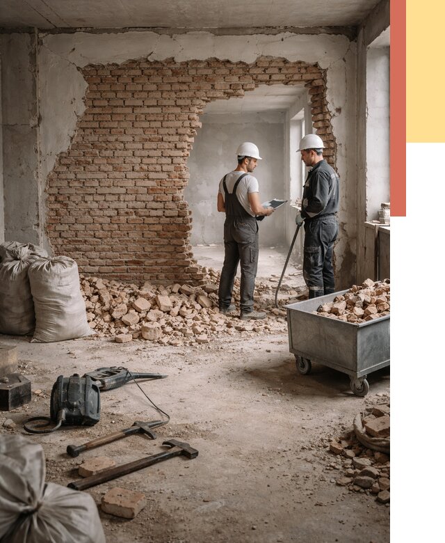 Демонтаж кирпичных стен в Сосногорске от 4333 руб. — быстро, недорого, под ключ | ОТДЕЛОЧНИК-Сно