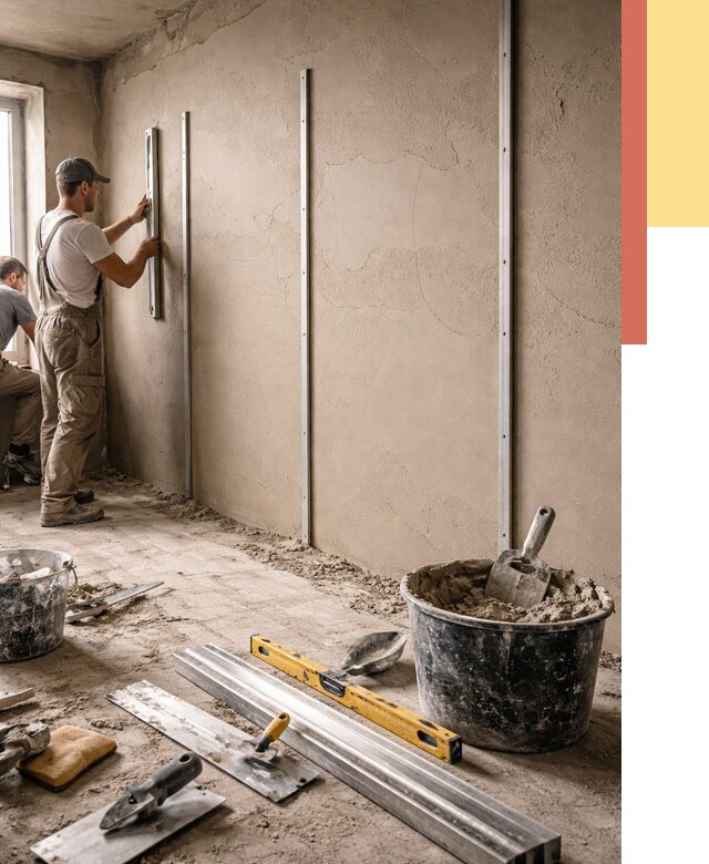 Штукатурка стен по маякам в Сосногорске от 5674 руб./м² — выравнивание под ключ | ОТДЕЛОЧНИК-Сно