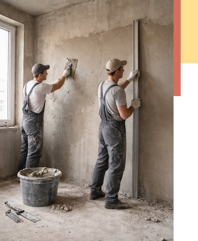 Штукатурка бетонных стен в Сосногорске от 4642 руб/м² — качественно и быстро | ОТДЕЛОЧНИК-Сно