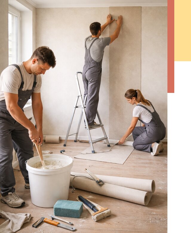 Оклейка стен обоями в Сосногорске от 3611 руб/м2 — быстро и недорого | ОТДЕЛОЧНИК-Сно