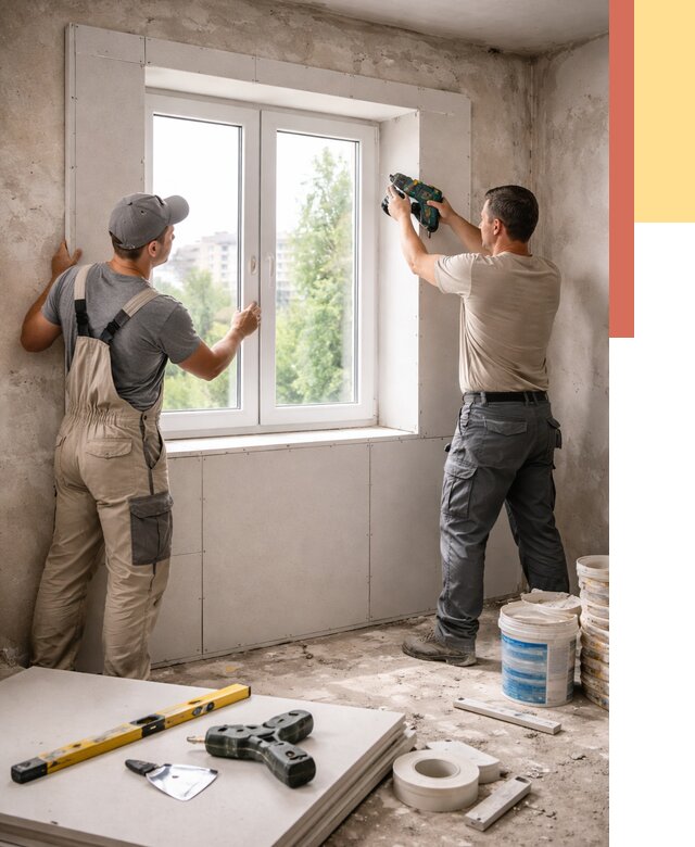 Монтаж откосов из гипсокартона в Сосногорске от 4642 руб. под ключ | ОТДЕЛОЧНИК-Сно