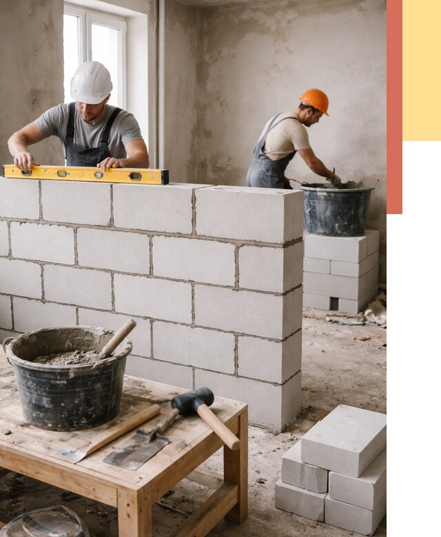 Кладка перегородок из газобетона в Сосногорске от 3301 руб. под ключ | ОТДЕЛОЧНИК-Сно