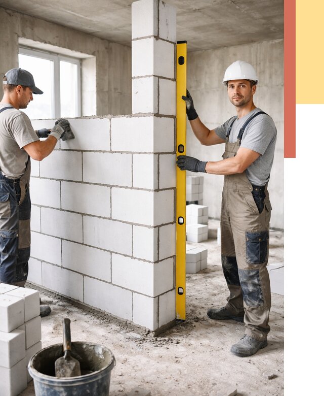 Кладка перегородок из пеноблока в Сосногорске от 1857 руб. под ключ | ОТДЕЛОЧНИК-Сно