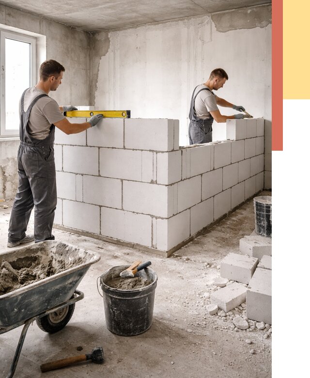 Кладка перегородок из ПГП в Сосногорске от 2579 руб./м2 — монтаж и возведение под ключ | ОТДЕЛОЧНИК-Сно