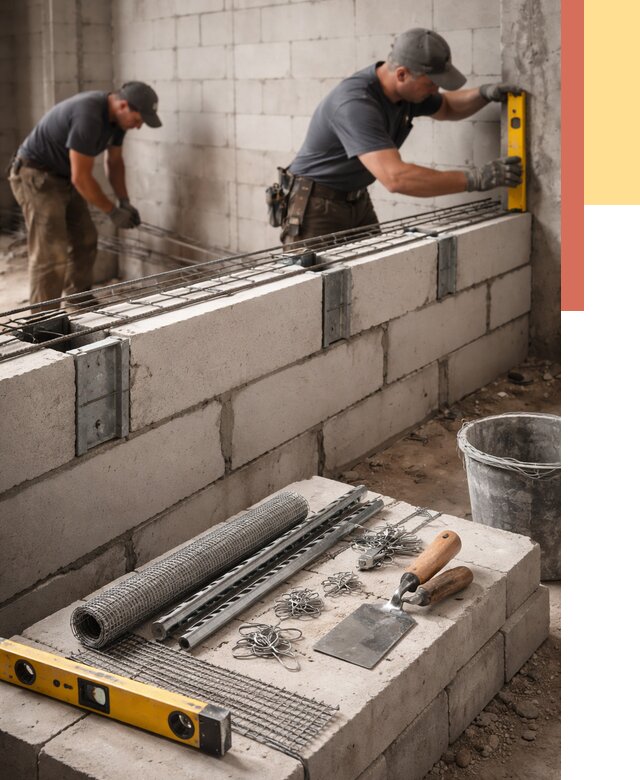 Армирование кладки перегородок в Сосногорске от 774 руб. под ключ | ОТДЕЛОЧНИК-Сно