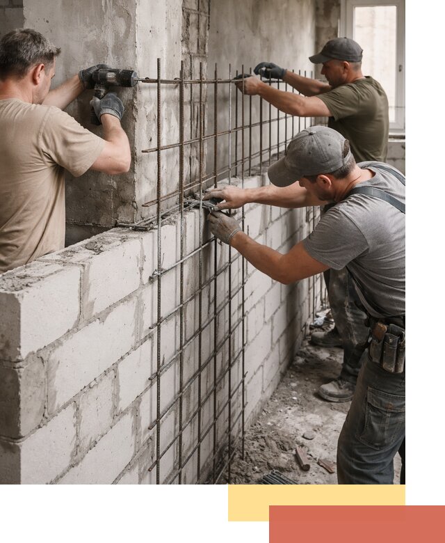 Армирование кладки перегородок в Сосногорске профессионально и надёжно