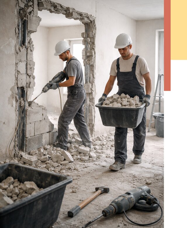 Демонтаж блоковых перегородок в Сосногорске от 3869 руб. — быстро и недорого | ОТДЕЛОЧНИК-Сно