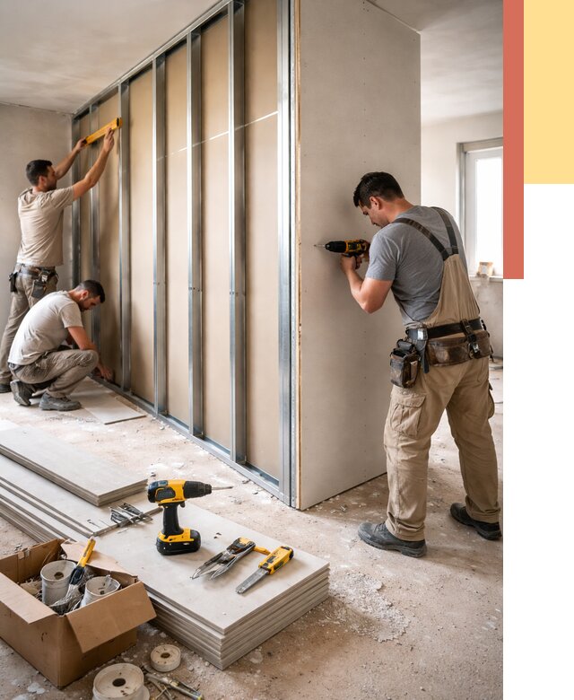 Монтаж однослойной перегородки из гипсокартона в Сосногорске от 671 руб. | ОТДЕЛОЧНИК-Сно