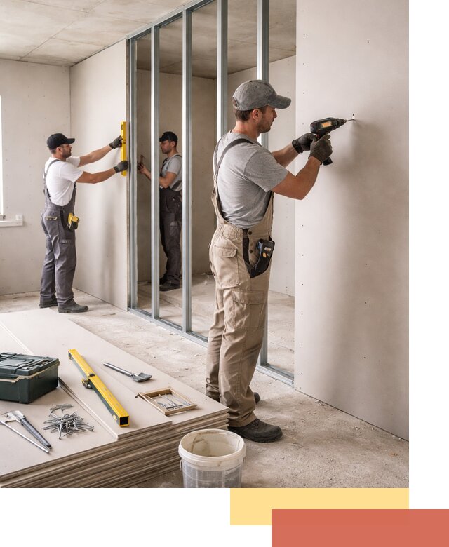 Однослойная перегородка из гипсокартона в Сосногорске под ключ, монтаж и отделка