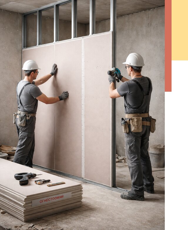 Перегородка из огнестойкого гипсокартона в Сосногорске от 1908 руб. под ключ | ОТДЕЛОЧНИК-Сно