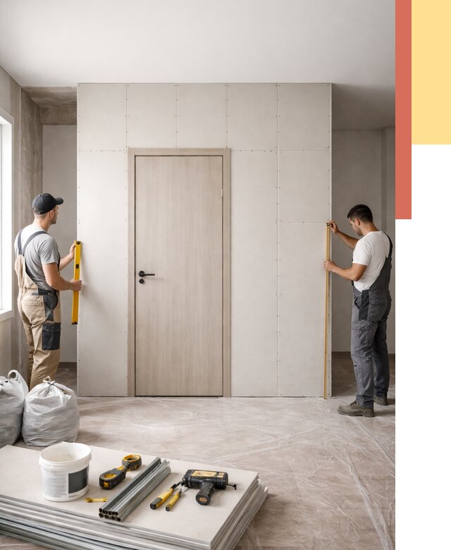 Перегородка из гипсокартона с дверью в Сосногорске от 4642 руб. под ключ | ОТДЕЛОЧНИК-Сно