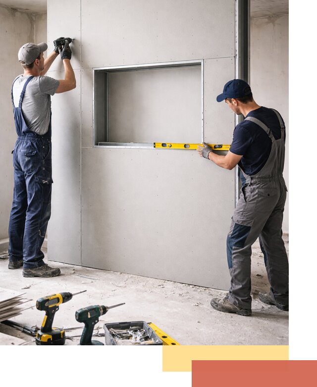 Перегородка из гипсокартона с нишей под декор в Сосногорске