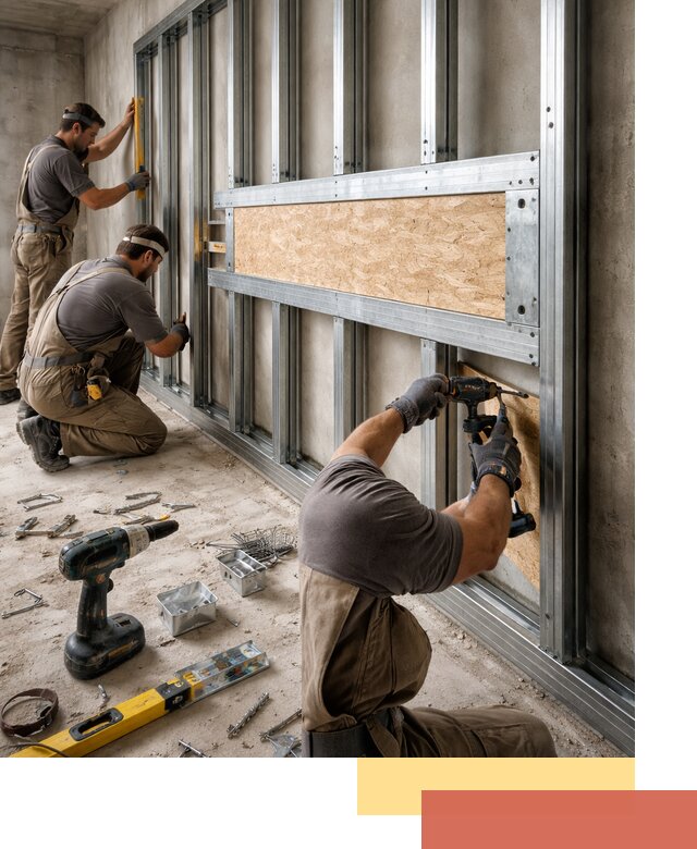 Усиленная перегородка для крепления тяжёлых конструкций в Сосногорске