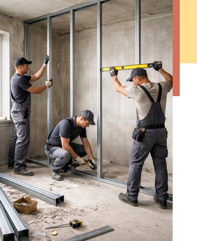 Монтаж каркаса перегородки из профиля в Сосногорске от 774 руб. | ОТДЕЛОЧНИК-Сно