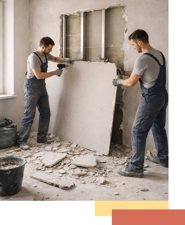 Демонтаж перегородки из гипсокартона в Сосногорске быстрый и аккуратный