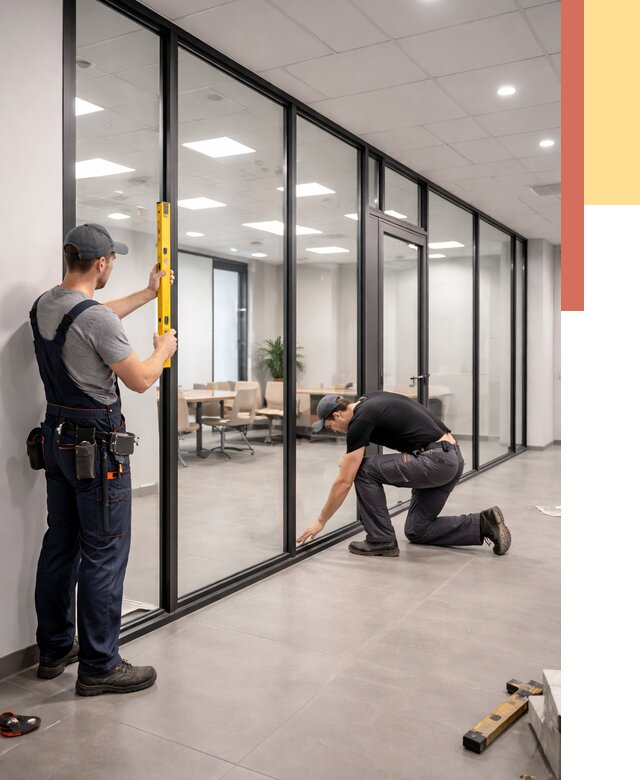 Каркасные стеклянные перегородки в Сосногорске под ключ от 9491 руб. | ОТДЕЛОЧНИК-Сно