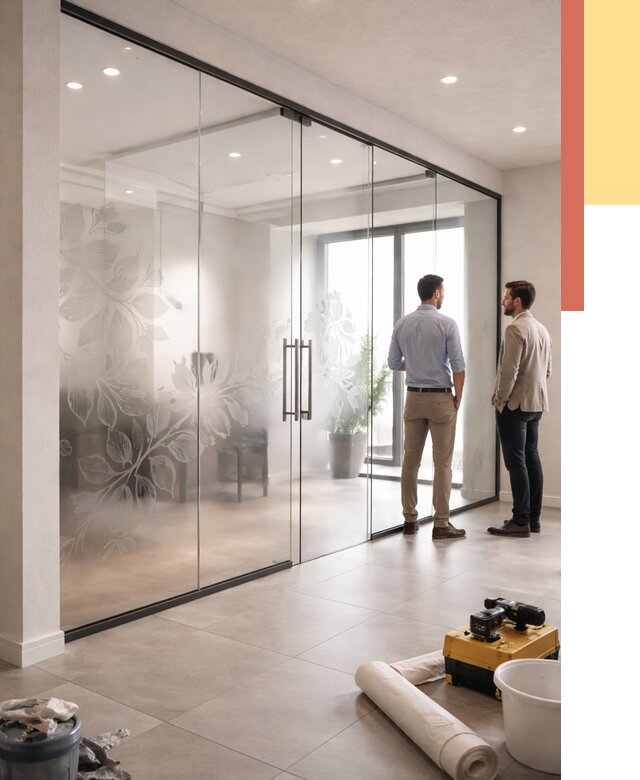 Стеклянные перегородки с рисунком в Сосногорске от 12895 руб. монтаж и нанесение | ОТДЕЛОЧНИК-Сно