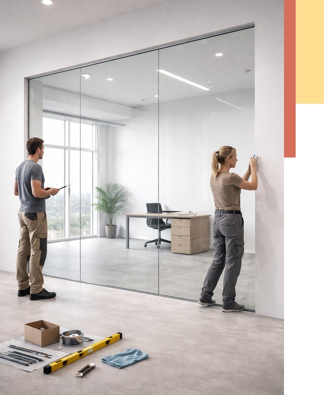 Перегородки из закаленного стекла в Сосногорске от 9800 руб. под ключ | ОТДЕЛОЧНИК-Сно