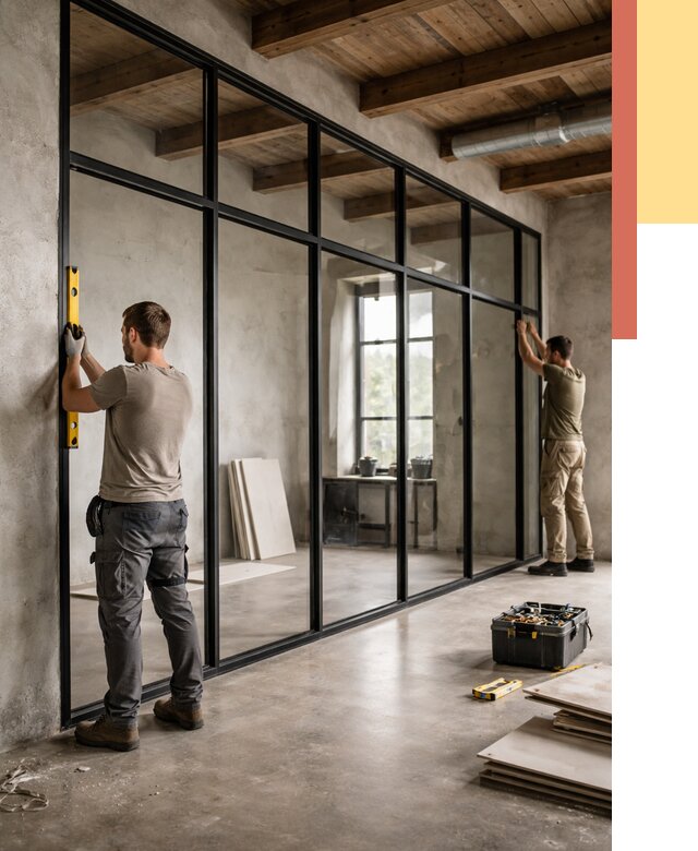 Стеклянные перегородки лофт в Сосногорске от 10832 руб. под ключ | ОТДЕЛОЧНИК-Сно