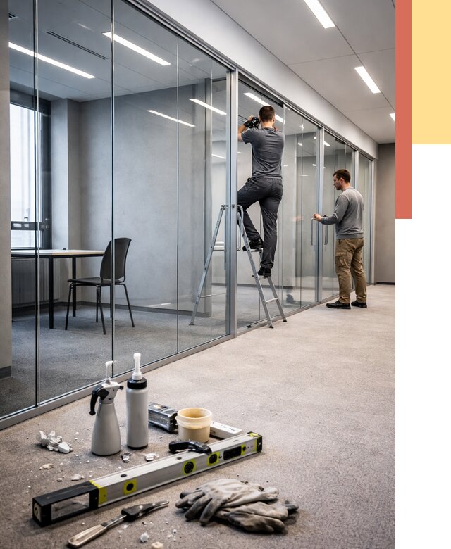 Стеклянные офисные перегородки в Сосногорске от 8769 руб. — монтаж и установка | ОТДЕЛОЧНИК-Сно