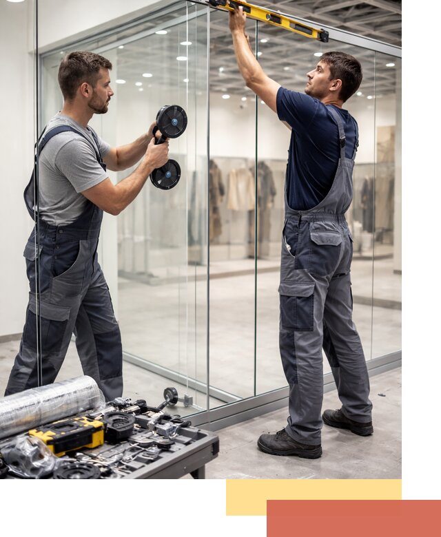 Стеклянные перегородки для магазинов в Сосногорске — монтаж и установка