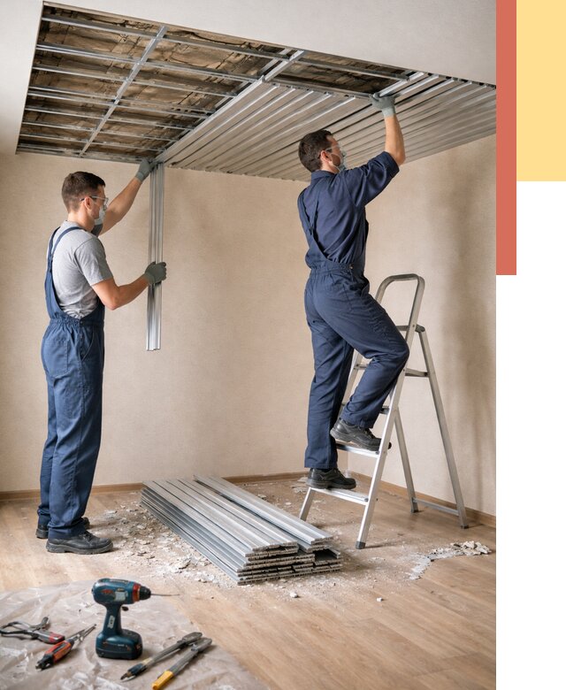 Демонтаж реечного потолка в Сосногорске от 4642 руб. быстро и недорого | ОТДЕЛОЧНИК-Сно