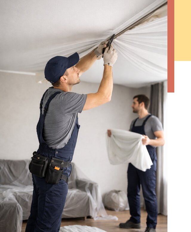 Демонтаж натяжного потолка в Сосногорске от 4642 руб. — снятие и разбор под ключ | ОТДЕЛОЧНИК-Сно