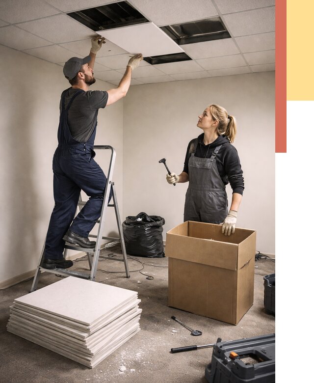 Демонтаж потолочной плитки в Сосногорске от 4642 руб. быстро и недорого | ОТДЕЛОЧНИК-Сно