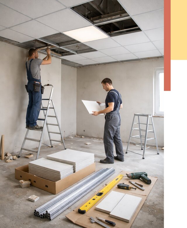 Монтаж потолка армстронг в Сосногорске от 4642 руб/м2 — быстрая установка под ключ | ОТДЕЛОЧНИК-Сно