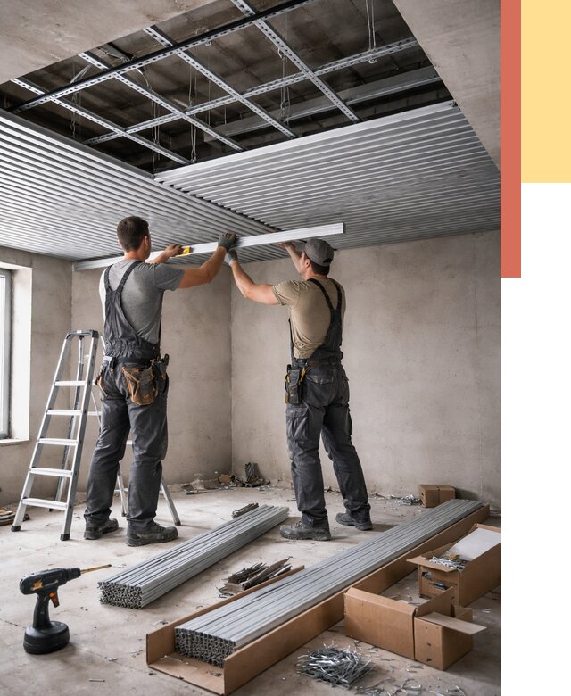 Монтаж реечного потолка в Сосногорске от 4642 руб. под ключ | ОТДЕЛОЧНИК-Сно