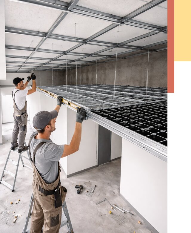 Монтаж потолка грильято в Сосногорске от 464 руб./м² — быстрая сборка под ключ | ОТДЕЛОЧНИК-Сно