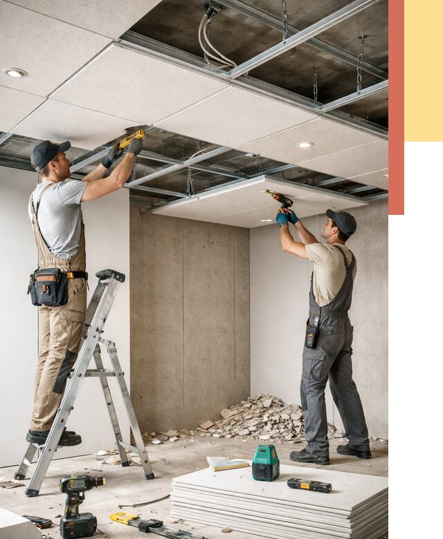 Монтаж акустического потолка в Сосногорске от 6705 руб/м2 — быстро и недорого | ОТДЕЛОЧНИК-Сно