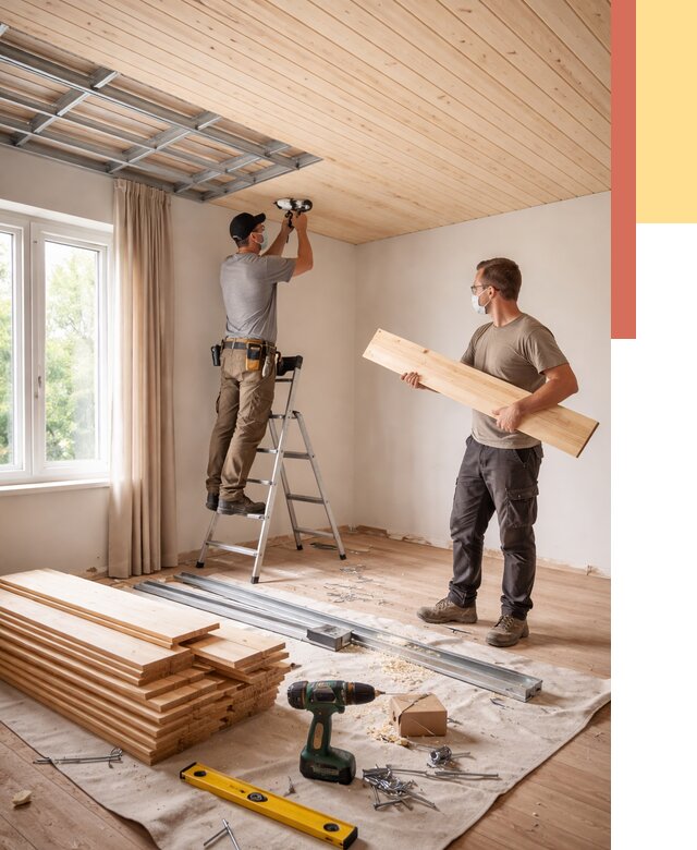 Монтаж потолка из вагонки в Сосногорске от 6705 руб. | Быстро и недорого — ОТДЕЛОЧНИК-Сно