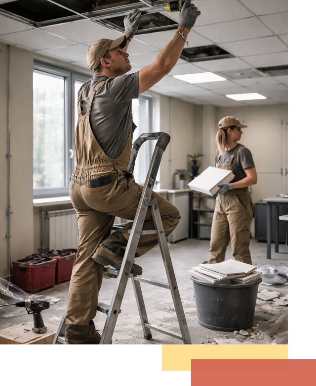 Ремонт потолка Армстронг и замена плит в Сосногорске