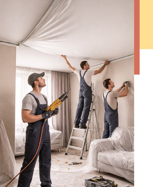 Установка натяжного потолка в Сосногорске от 4642 руб. | Быстро и недорого — ОТДЕЛОЧНИК-Сно