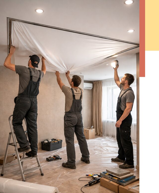 Монтаж ПВХ натяжного потолка в Сосногорске от 3611 руб. под ключ | ОТДЕЛОЧНИК-Сно