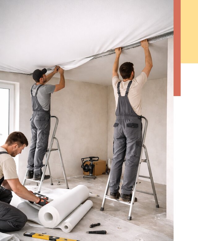 Монтаж тканевого натяжного потолка в Сосногорске от 3611 руб. под ключ | ОТДЕЛОЧНИК-Сно