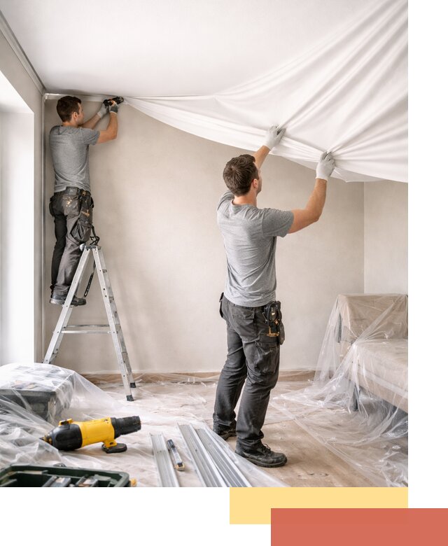 Монтаж тканевого натяжного потолка в Сосногорске недорого и быстро