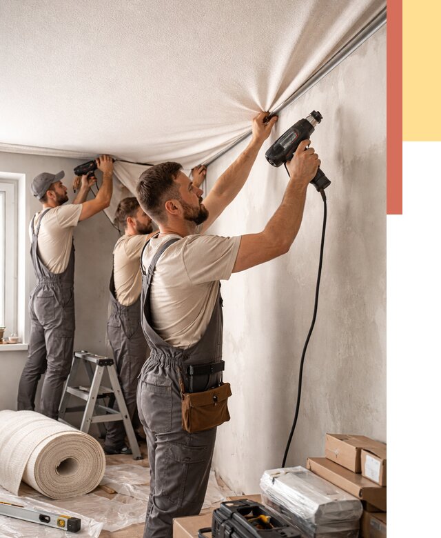 Монтаж фактурного натяжного потолка в Сосногорске от 774 руб. — ОТДЕЛОЧНИК-Сно