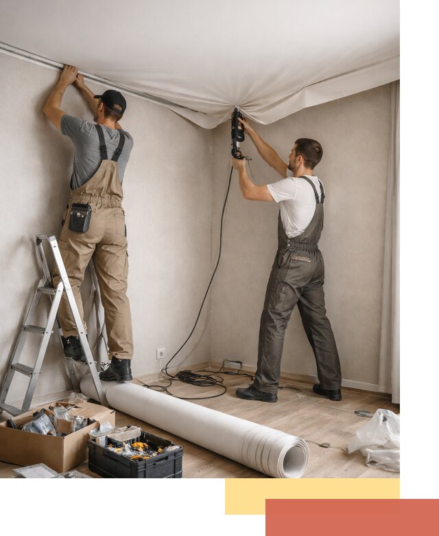 Монтаж цветного натяжного потолка в Сосногорске за один день