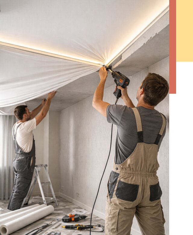 Монтаж натяжного потолка с подсветкой в Сосногорске от 980 руб. | ОТДЕЛОЧНИК-Сно