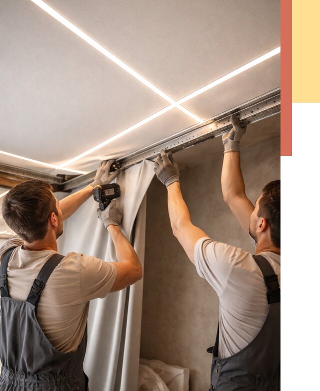 Монтаж натяжного потолка со световыми линиями в Сосногорске от 1238 руб. | ОТДЕЛОЧНИК-Сно