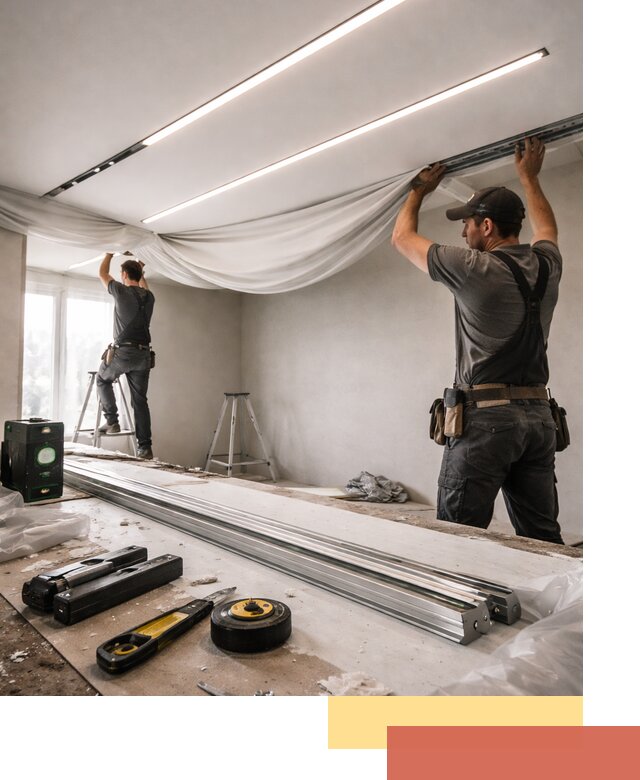 Монтаж натяжных потолков со световыми линиями в Сосногорске