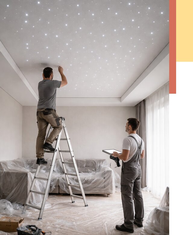 Монтаж натяжного потолка «звездное небо» в Сосногорске от 6705 руб. | ОТДЕЛОЧНИК-Сно