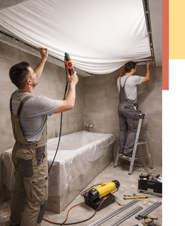 Монтаж натяжного потолка в ванной в Сосногорске от 1238 руб. под ключ | ОТДЕЛОЧНИК-Сно