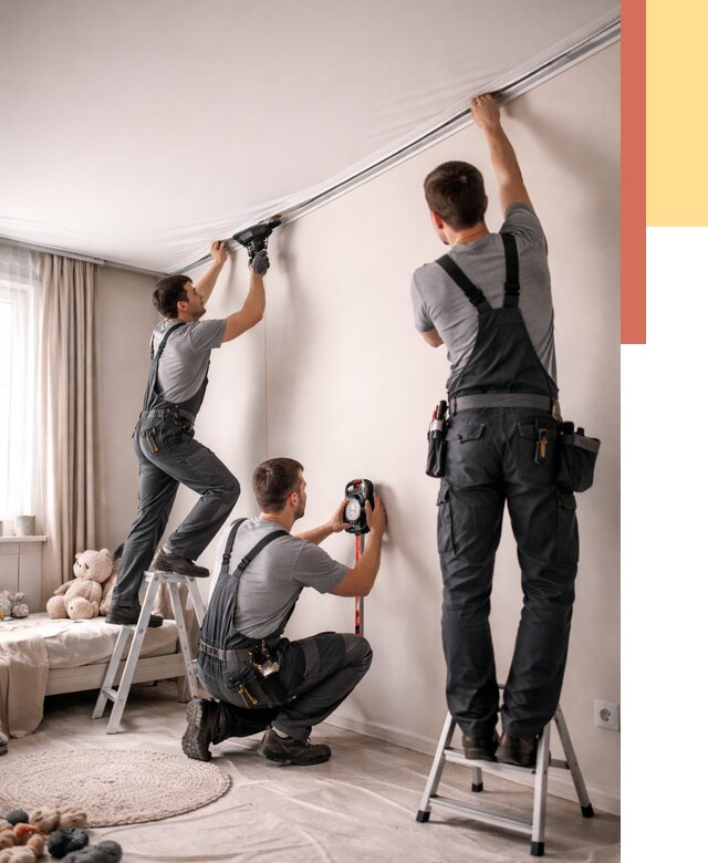 Монтаж натяжного потолка в детской в Сосногорске от 3611 руб. — быстро и недорого | ОТДЕЛОЧНИК-Сно