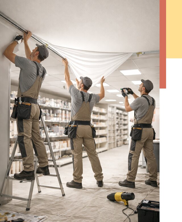 Монтаж натяжного потолка в магазине в Сосногорске от 4642 руб. быстро и недорого | ОТДЕЛОЧНИК-Сно