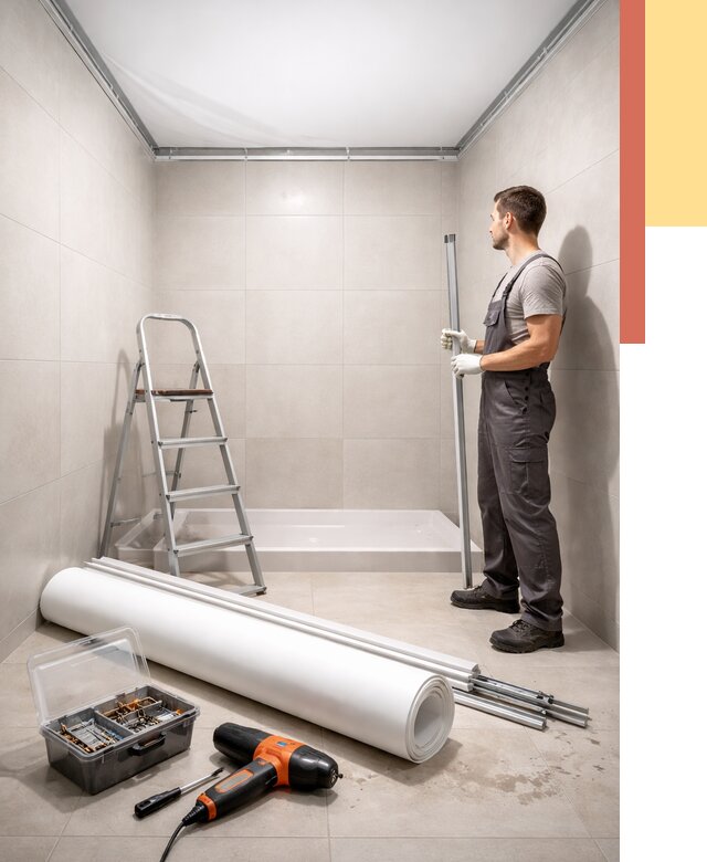 Монтаж натяжного потолка в санузле в Сосногорске от 1908 руб. — ОТДЕЛОЧНИК-Сно